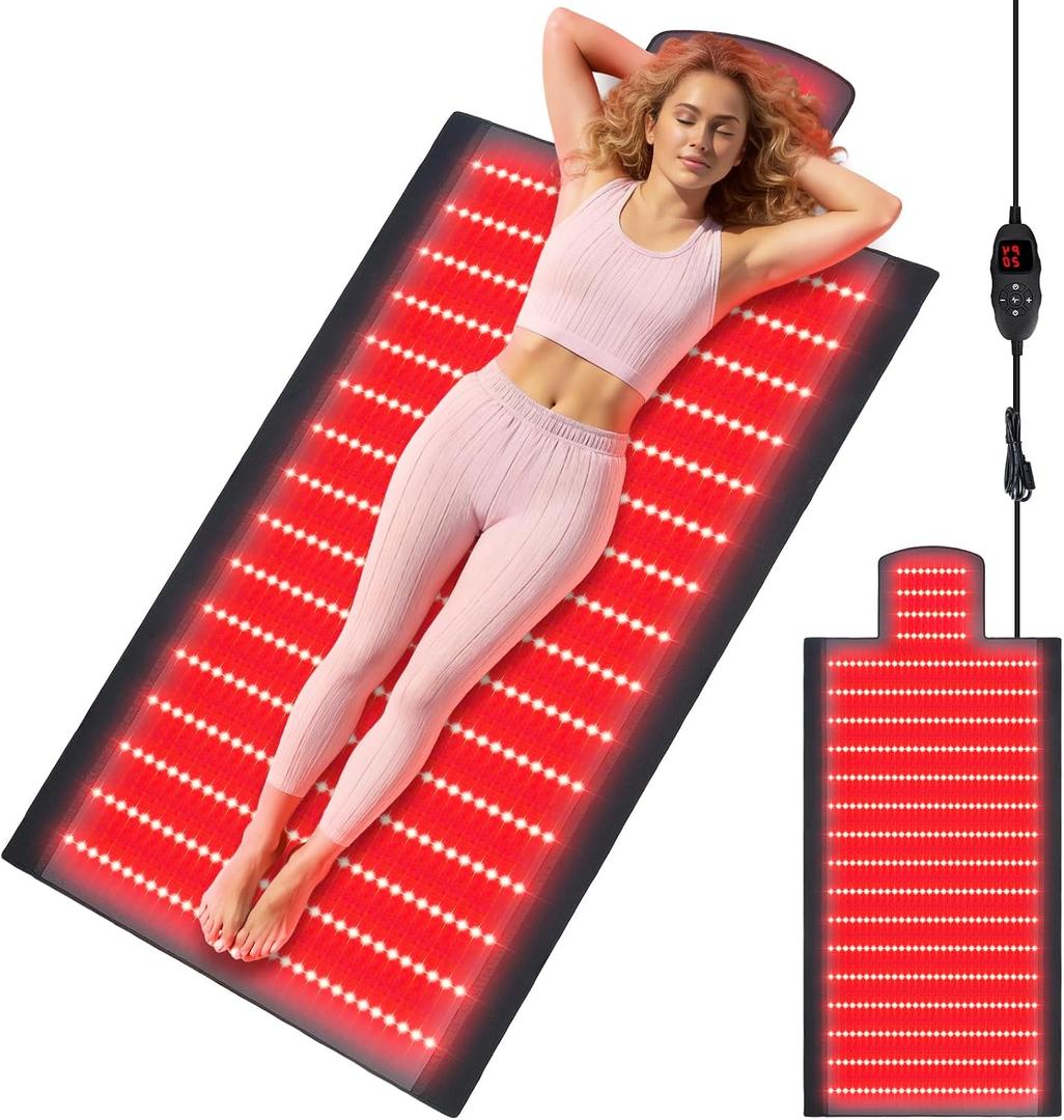 Red Light Therapy Mat, 2in1 LEDs (660nm& 850nm) Red Light Therapy Blanket, Premium Material, Adjustable Timer & Intensity