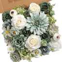 YYHUAWU Artificial Flowers Combo Set Fake Flower Leaf Box with Stems for DIY Wedding Bouquets Centerpieces Arrangements Baby Shower Party Home Decorations (Tiffany Blue & Forest Green)
