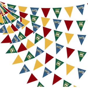 32Ft Wizard Party Decorations Red Green Blue Yellow Magical Triangle Flag Fabric Banner Pennant Garland Streamer for Wizard Birthday Magic Trianing Baby Shower Magical School Party Decor Supplies