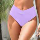 Zmart Womens High Waisted Bikini Bottoms - V Cut Full Coverage Bathing Suit Swimsuit Bottom with Twist Front (L)