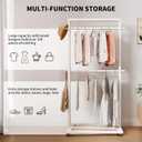 Solid Wood Clothes Rack with Wheels, Removable Double Rod Garment Rack with Bottom Shelf, Freestanding Clothing Organizer, Portable Wardrobe Rack for Bedroom Entryway Living Room (Walnut color)