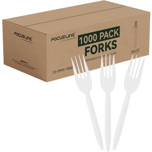 FOCUSLINE 1000 Count White Plastic Forks, Disposable Forks Bulk, Heat Resistant Plastic Silverware for Take out Restaurants, Family Gatherings, Outdoor Activities