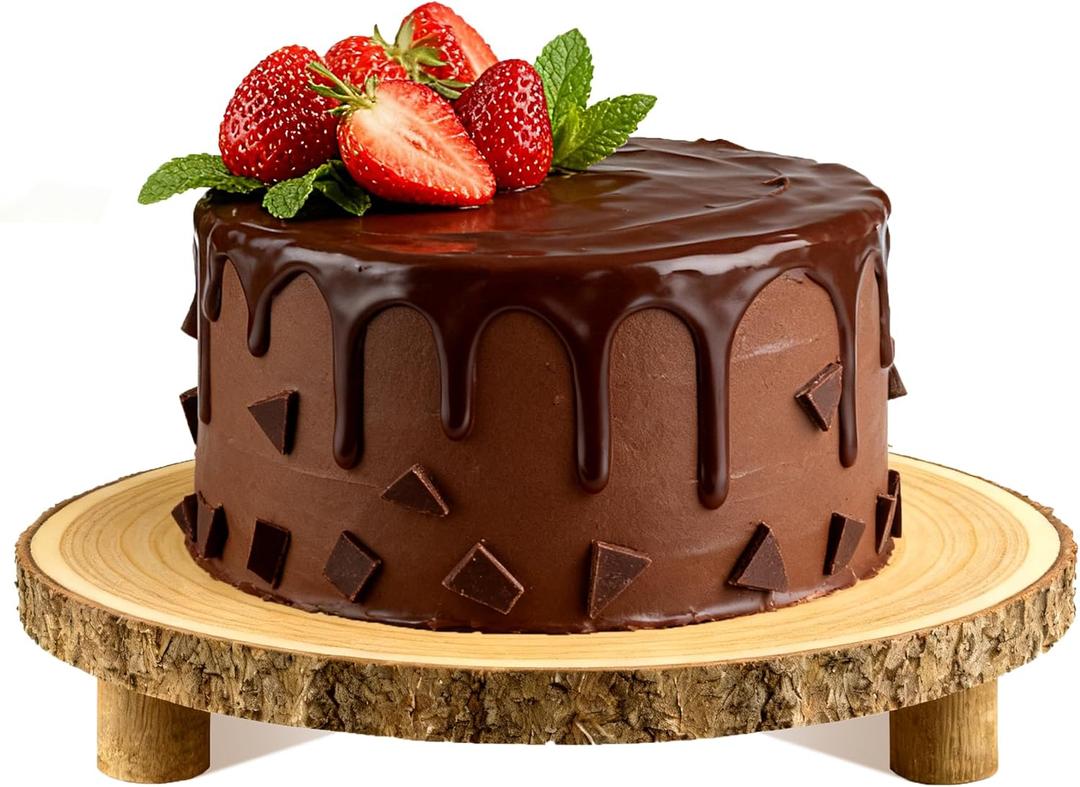 Rustic Wood Cake Stand,11-13 Inch Natural Wood Slice with Legs,Round Cake Display Stand for Weddings,Party & Birthday,Decoration