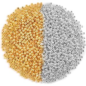1200Pcs 4mm Round Beads Spacer Beads Smooth Loose Ball Beads for DIY Bracelet Jewelry Making Craft, Silver & Gold