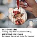 6 x Highland Cow Christmas Ceramic Ornaments - Gifts for Cow Lover - Cute Highland Cows Decor Rustic Home, Vintage Car Interior Accessories - Farmhouse Cattle Hanging Ornament