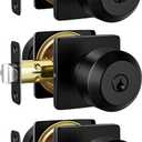 Goldenwarm Matte Black Keyed Alike Exterior Door Knob, Front Door Knob with Lock and Key, Black Door Knobs Exterior 3 Pack
