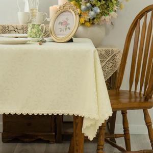 Textured Tablecloth Waterproof Spillproof Lace Trim Rectangle Jacquard Fabric Table Cloth, Kitchen Dinning Tabletop Decoration,Oblong Table Cover for Indoor and Outdoor Use,Beige 60x84 Inch