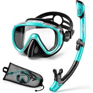 Aegend Snorkeling Gear for Adult Kids, Snorkel Set with Raised Nose Cover | Dry Snorkel Anti-Fog with Mesh Bag, HD View Anti-Leak for Scuba Diving
