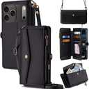 Leedia Crossbody Wallet Case for iPhone 17 Pro for Women, PU Leather Flip Case with [RFID Blocking] Card Holder, Zipper Handbag Magnetic Snap Wrist Strap for iPhone 17 Pro 6.3" Black