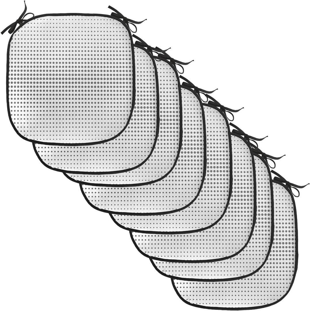 Lunarable Geometric Chair Cushion Pads Set of 8, Grid with Dots of The Different Size from Bigger to The Smaller Image Pattern, Anti-Slip Seat Padding for Kitchen & Patio, 16"x16", Grey White