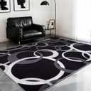 YIHOUSE Black and White 8x10 Area Rugs for Living Room, Circle Pattern Washable Rug for Bedroom Non Slip Low Pile, Soft Modern Carpet for Dining Room Playroom Home Office Decor