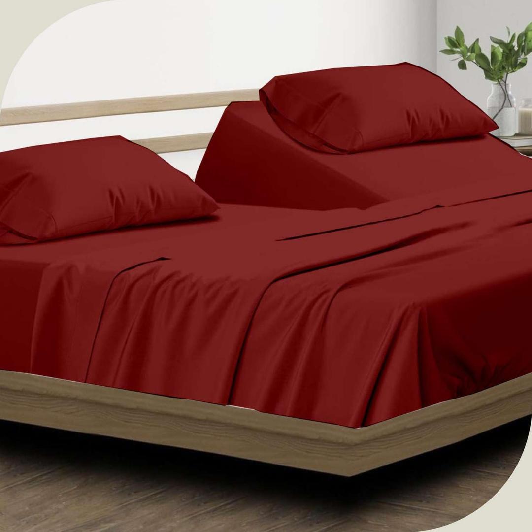 4 Piece Split Head Flex Queen Sheet Set for Sleep Number Bed, Ultra Soft Microfiber Sheets, 32" Down Fitted Cover Fits 15" Deep Pocket Mattress, 60" x 80", Burgundy Solid