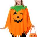 3PCS Halloween Pumpkin Costume for Women,Pumpkin Poncho for Adults with Headband & Bag,Halloween Costume for Women