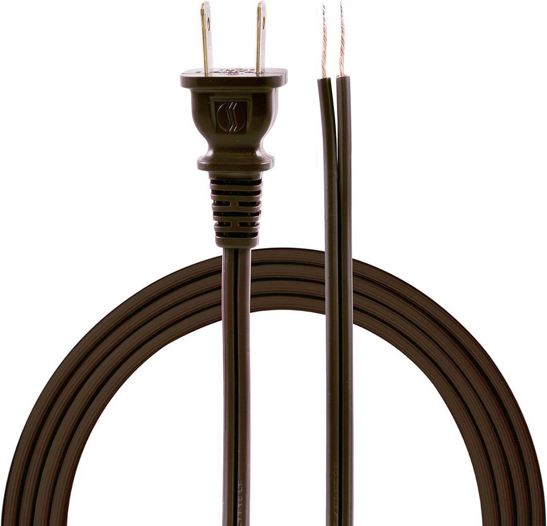 GE Power Gear 8 Ft Lamp Cord, Polarized Molded Plug, 2-Prong, DIY Repair/Replacement, UL Listed, Brown, 54616