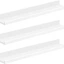 SONGMICS Floating Shelves, Set of 3 Wall Shelves, 31.5-Inch Wide, for Photo Frames and Trinkets, for Living Room, Home Office, Kitchen, Bathroom, White ULWS081W01
