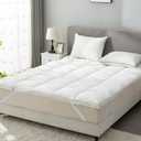 Down Feather Bed Mattress Topper, Twin/Twin XL Down Mattress Protector Cover for College Dorm with Straps, Plush Soft Fluffy Baffled Pillowtop Featherbed Cooling Pad Luxury (39x80 inch) (White)