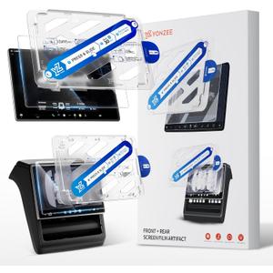 YONZEE Screen Protector for Tesla Model 3 Highland & Model Y Juniper 20242026, HD Tempered Glass Front & Rear Screen Protectors with Alignment Kit, 9H Hardness, Anti-Scratch, Crystal Clear Display