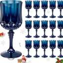 Ciaell 24PCS Blue Plastic Wine Glasses - 7 Oz Plastic Goblets for Party - Blue Vintage Drinking Glasses - Disposable Water Goblets Set for Wedding, Bar, Wine, Beer, Juice, Cocktail & Halloween