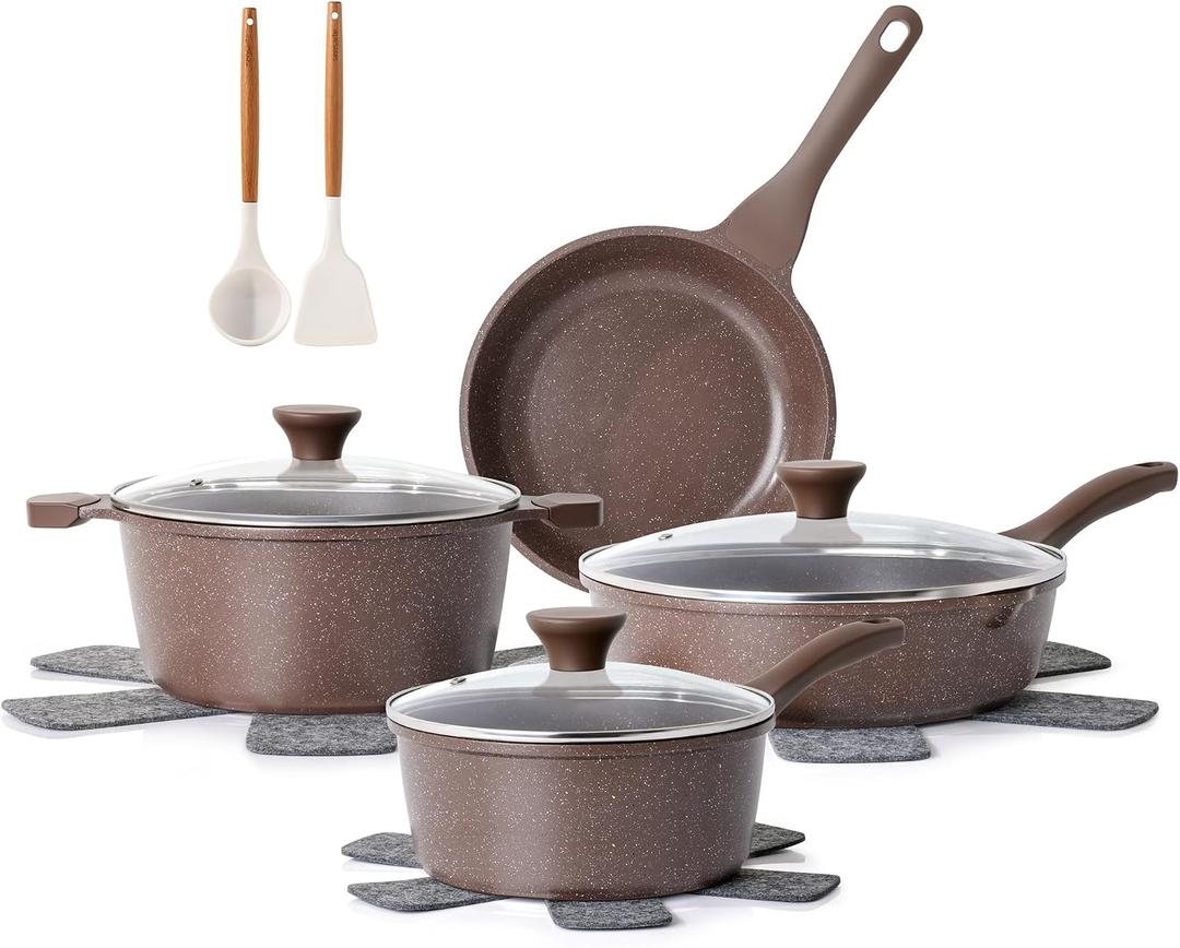 SENSARTE Nonstick Cookware Set 13-Piece, Healthy Pots and Pans Set Kitchen Cooking Set with Stay-Cool Handles, Silicone Utensils and Pot Protectors, PFOA Free, Medium