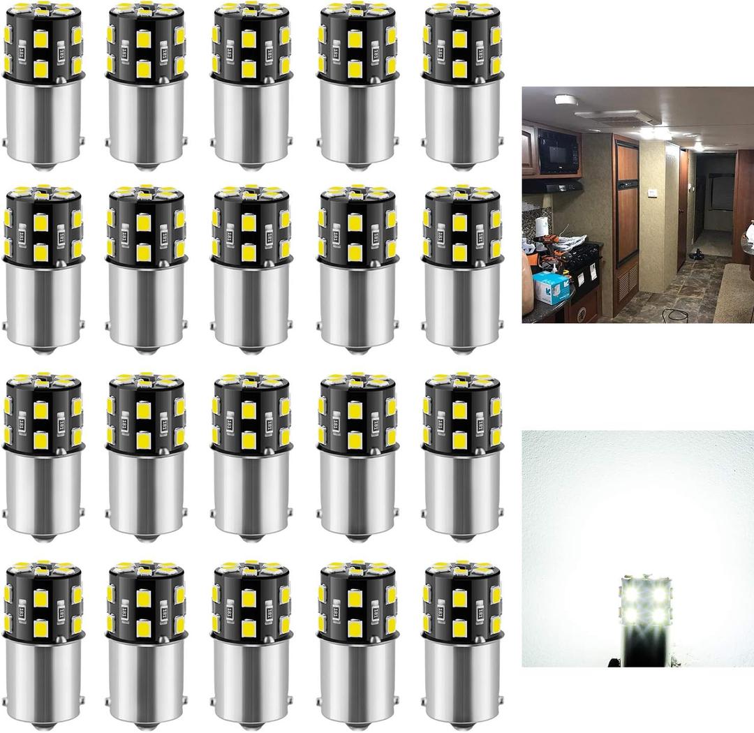 20PCS 1141 1156 Interior LED Light Bulbs for RV, Super Bright 18-SMD 6000K Xenon White 1073 1003 7506 BA15S LED Bulbs Replacement for Camper Trailer Boat Indoor Lights(12V DC)