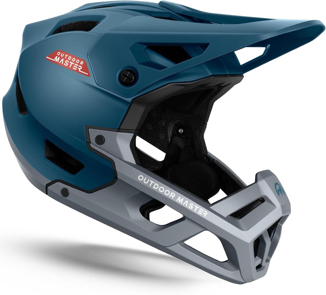 OutdoorMaster Full Face Mountain Bike Helmet for Men & Women-Two Removable Chin Pad Mountain Bike Helmet Grizzly, Ventilation Lightweight Racing Downhill DH BMX MTB Helmet (Small, Azure Blue)