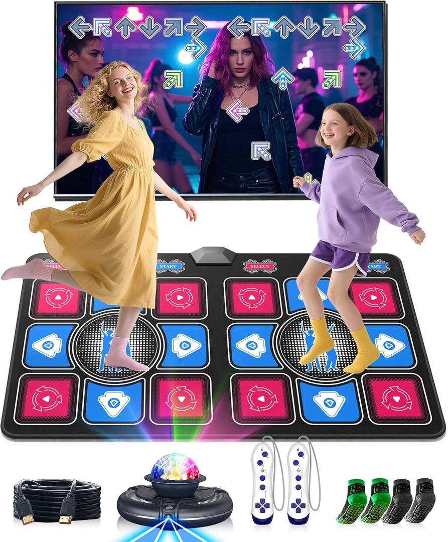 Dance Mat for Kids and Adults: 2-Player Electronic Dance Pad with HDMI for TV - Wireless Musical Exercise Game - Great for Party Fun & Birthday Gifts for Girls & Boys Ages 6+ (Purple)