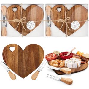 Patelai 2 Set Bridal Baby Shower Favor Heart Cheese Board with Knife, Wood Mini Charcuterie Board Thank You Gift Box for Guest Bridal Baby Shower Prize Wedding Valentines Birthday (Acacia Color)