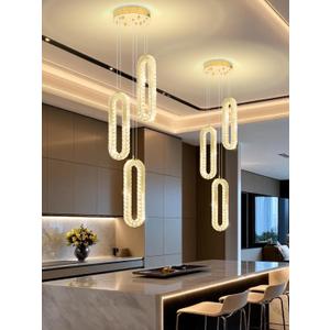 Modern Pendant Light for Kitchen Island Crystal Ring Chandelier Gold LED Pendant Lighting Fixture for Dining Room Kitchen Living Room Foyer Hallway Bedroom (3 Rings New)