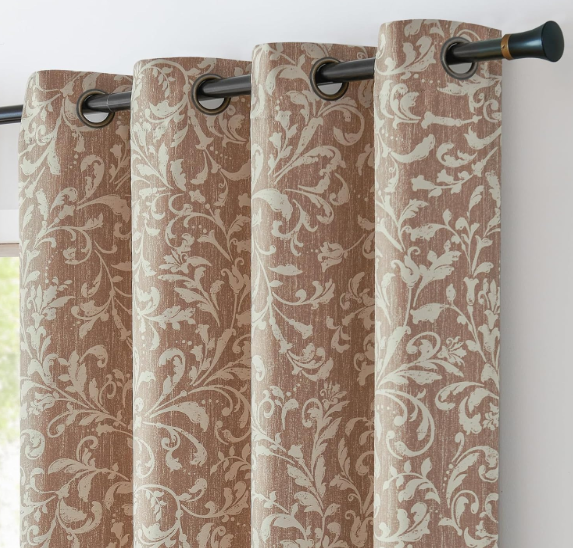 jinchan Blackout Curtains for Bedroom, Blue Scroll Floral Patterned Curtains 63 Inch Length for Living Room, Farmhouse Vintage Art Deco Drapes, Thermal Insulated Window Curtains Grommet 2 Panels, (Floral Taupe 80% Blackout)