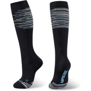 Knee High Compression Socks for Women & Men 20-30mmHg Nurses, Pregnancy, Travel, Running (Small-Medium, Black/Blue/Colorful Stripes)
