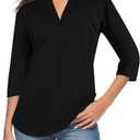 CEASIKERY Women's 3/4 Sleeve V Neck Tops Casual Tunic Blouse Loose Shirt, Size: Large
