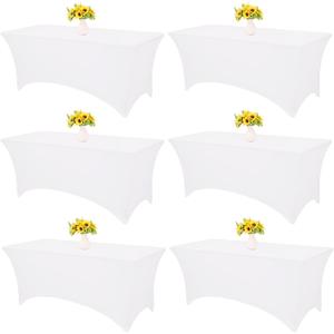 HAISIWLKJ 6 Pack Table Cloth 6ft White Tablecloths for Rectangle Folding Table Spandex Fitted Stretch Cover Wrinkle Resistant Washable Protector for Party, Wedding, Banquet, Festival.
