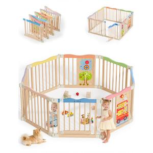 Foldable Wooden Playpen, 55 x 55 x 24 inches, Animal Bus, Colorful