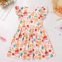 First Day of School Outfits for Girls Toddler Back to School Dress Kindergarten Pencil School Bus Print Summer Sundress (5-6 Years, Beige)