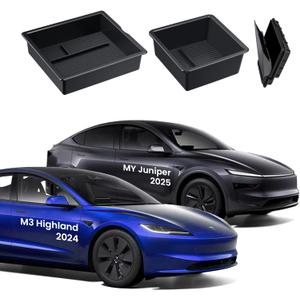 3PCS Center Console Organizer Tray for Tesla 2025 Model Y Juniper & Model 3 Highland 2025 2024, 2025 Upgrade Car Accessories with Center Console Storage Tray Armrest Hidden Storage Box (BLACK)
