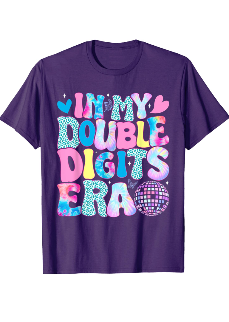 In My Double Digits Era Retro 10 Year Old 10th Birthday Girl T-Shirt M