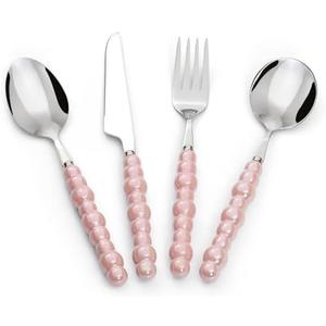 Koythin 4-Piece Cutlery Set, Stainless Steel Flatware Sets with Chubby Bubble Pattern Ceramic Handle, Utensils including Knife Fork Spoon (Pink)