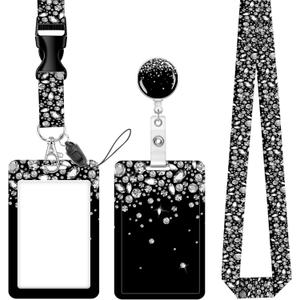Badge Reels Retractable with Carabiner Reel Clip, ID Name Tag Work Badge Holder Belt Ferrule, Identity ID Badge Holder Cover Case for Office Work Nurse Teacher Student(Shiny Diamond)