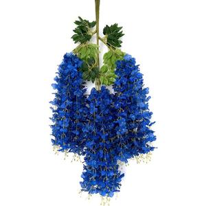 WEISPARK Fake Hanging Flowers - 12 Pieces 3.75 Feet/Piece Artificial Wisteria Vine Ratta Hanging Garland Silk Flowers for Home Party Wedding Decor (Royal Blue)