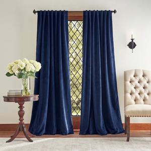 Velvet Blackout Curtains 50 x 95 Navy Blue, 2 Panels