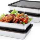 4 PCS Stainless Steel Food Storage Containers with lids,2.16 Inch Deep, 8x10 Inch Stainless Steel Oven plate, Metal Roasting Pan for Meal PrepMeat, Rustproof & Heavy, Freezer & Dishwasher Safe