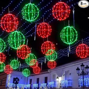 Leinuosen 8 Pack 7.87" Outdoor Christmas Ball Lights, Hanging LED Sphere String Light with Metal Frame Multicolor Globe Lights for Holiday Garden Tree Patio Yard Party Outdoor Decor (Red Green)
