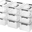 Clear 9-Pack Plastic Storage Bins with Lids, 6 Quart Stackable Containers Organization with Latch Buckle