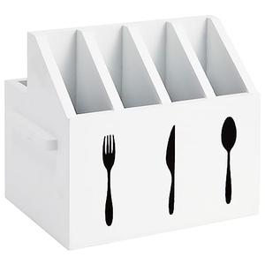 Farmlyn Creek Small Wooden Utensil Holder with 5 Slots for Fork, Knife, and Spoons, Silverware Holder for Countertop, Kitchen Organization, Home, RV, Camper, and Office (White, 7x5.25x6.5 in)