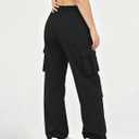 keriffe Womens Cargo Pants High Waisted Casual Baggy Parachute Wide Leg Hiking Pants with 4 Pockets (Black, XL)
