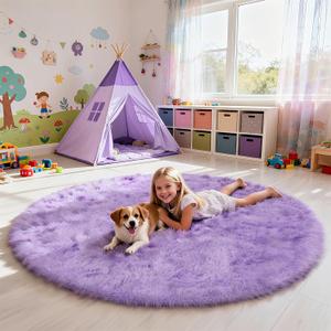 Purple Fluffy Round Area Rugs for Bedroom,3'X3'Shag Circle Area Rugs for Girls Room,Non Slip Fuzzy Plush Rug for Kids Room Living Room and Dorm Home Decor Rug