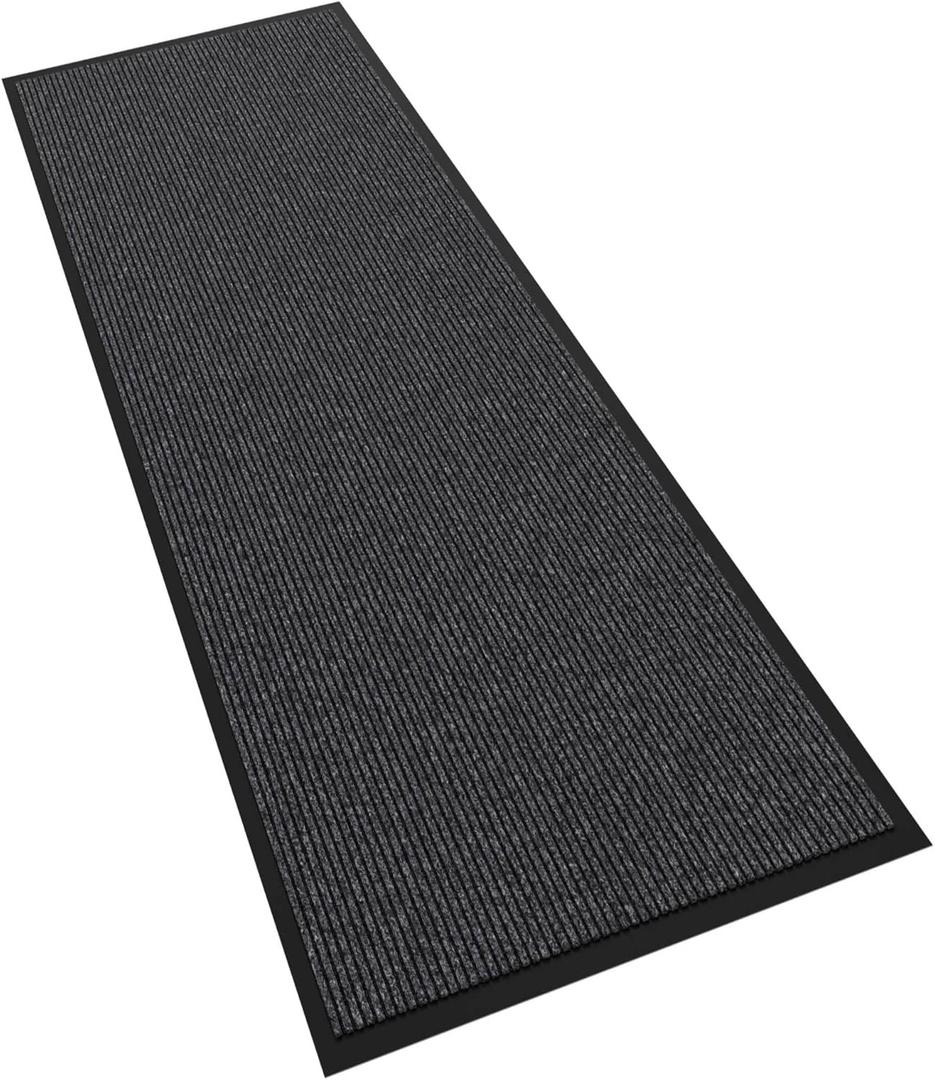 Front Door Mat, 72" x 24" Heavy Duty Indoor Outdoor Doormat, Non-Slip Welcome Mats for Entryway, Rubber Backing Low Profile Commercial Door Mats (Gray Stripe)