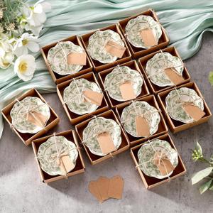 SiliFine 12 Pcs Wedding Favors for Guests Small Ceramic Bowl Bulk Gifts Set 3.3 Inch Floral Design Mini Dipping Sauce Dish with Card Box for Bridal Pooja Baby Shower Birthday (Flower,Sage Green)