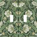 William Morris Light Switch Covers Decorative 2 Toggle Vintage Green Floral Double Toggle Wall Plate Dual Decorative Switchplate Electrical Faceplate For Farmhouse Bathroom Bedroom Decor (2-Gang Toggle / 5 x 4.9 IN)