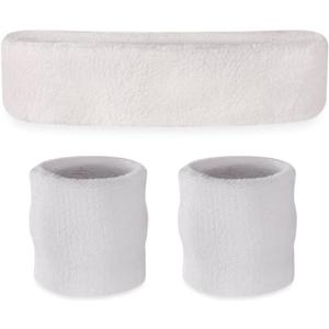 Suddora Sweatbands for Kids, Moisture Wicking 2 Wristbands and 1 Headband Set, Soft and Skin-Friendly Fabric, Moisture-Wicking Athletic Sweat Bands for Basketball, Baseball, Soccer (White)